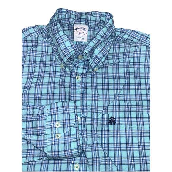 Brooks‎ Brothers Men's Medium 1818 Blue Plaid Button Down Long Sleeve Shirt - Picture 1 of 8